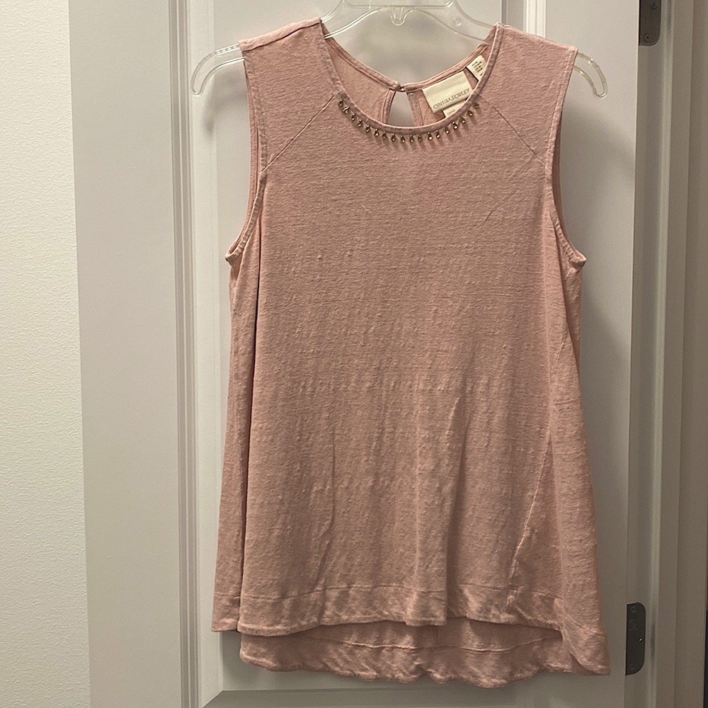 Cynthia Rowley pink sleeveless top with crystal beading at neckline